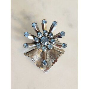 Vintage Light Blue Rhinestone SilverTone Brooch Pin Rivet Set Mid-Century Mod
